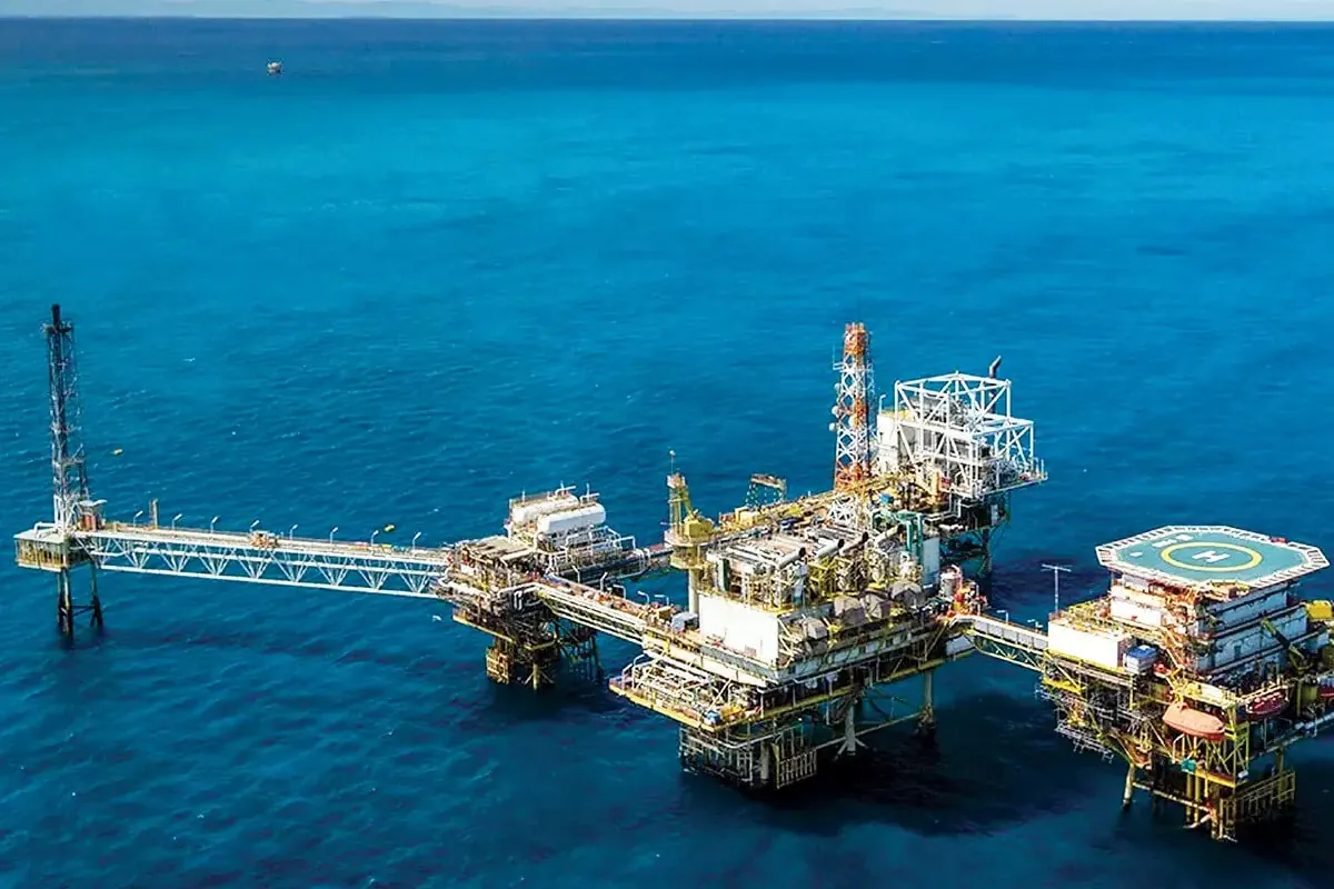 Offshore oil and gas platform at sea