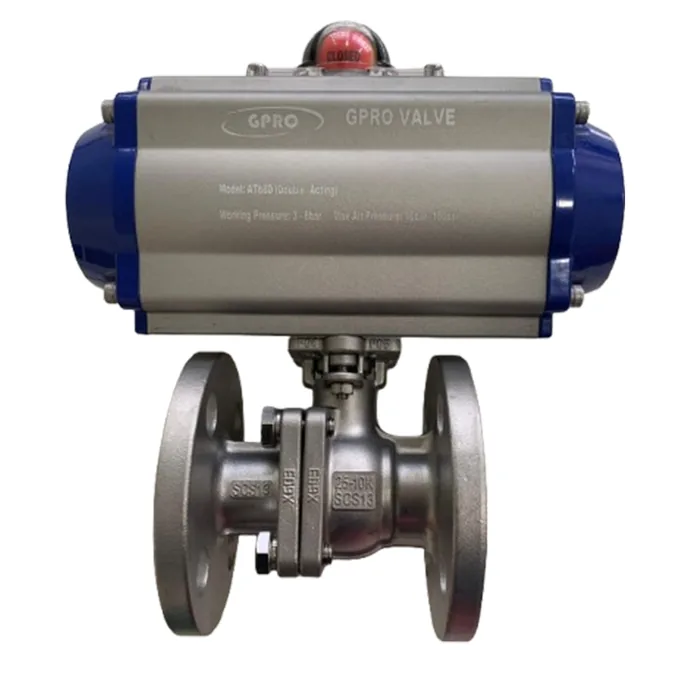 Two-piece ball valve with double acting actuator